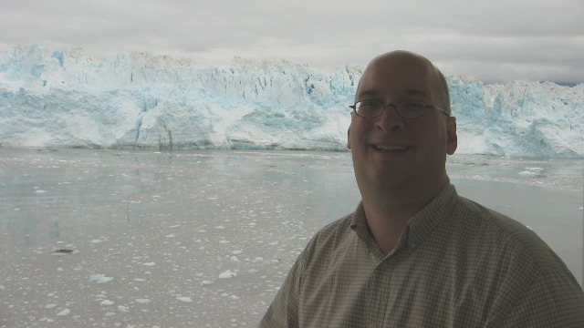 Ray in front of the Hubbard Glacier